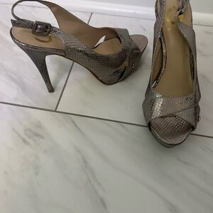 Elegant Silver Peep-Toe Heels